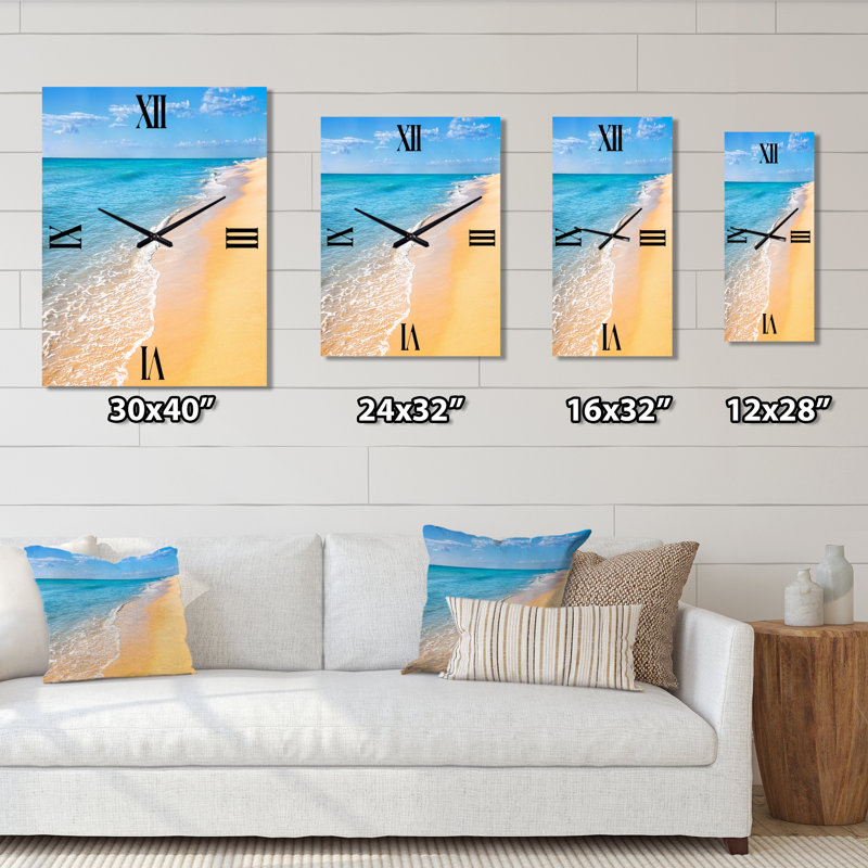 Horloge murale en métal bleu océan avec plage orange, Petit