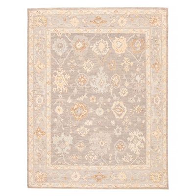 Tapis unique en laine noué à la main 8 pi x 10 pi 2 po nouvel âge Wasilewski en gris / jaune / orange