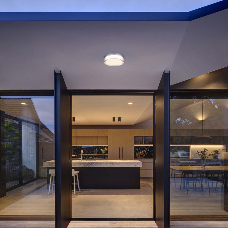    Sunspot LED Flush Mount for Indoor/Outdoor Use, 3-CCT Selectable, Dimmable, Ceiling or Wall Mount, Stainless Steel