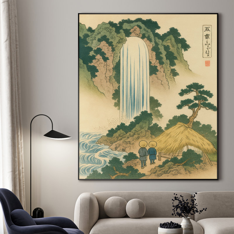 Très grand art mural imprimé sur toile - Haut cascade, paysage de falaise, décoration pour le salon ou la chambre à coucher - «Assemblage requis du cadre (cadre non fini)»
