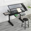 Bureau de dessin avec manivelle réglable et 2 tiroirs en métal (noir) avec tabouret-1452905478