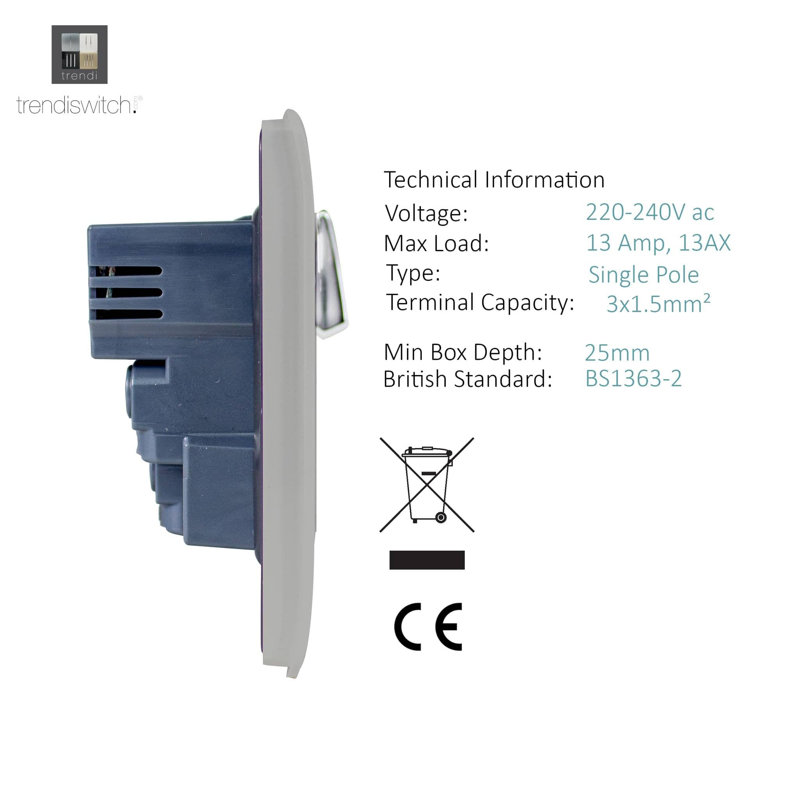 Trendi Switch 1 Gang USB 2100mA Plug Socket, Light Grey