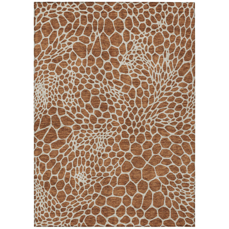 Tapis intérieur / extérieur géométrique lavable 5 pi x 8 pi brun et beige