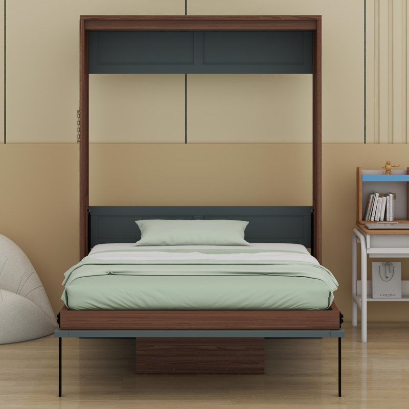 Lit escamotable avec bureau escamotable Murphy, Gris
