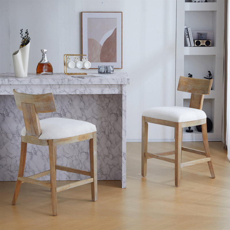 Counter Stools Set Of 2, Upholstered Counter Height Bar Stools With Solid Rubber Wood Frame, Backrest, Footrest, Armless Barstools For Home Bar, Kitchen Counter