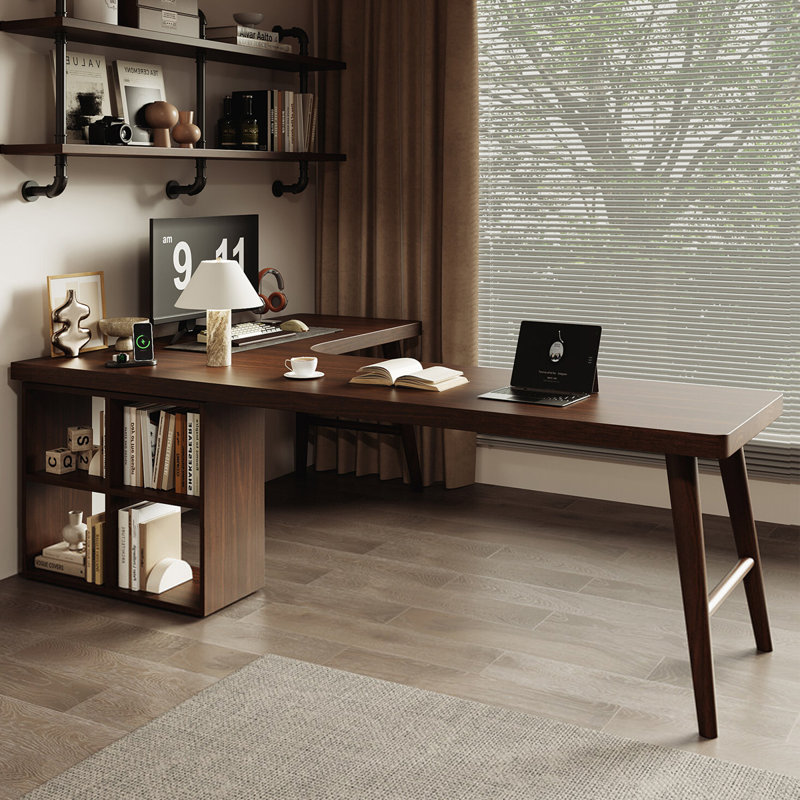 Bureau en bois massif en forme de L noyer foncé, 29.53" H x 62.99" W x 47.24" D, Right Hand Return