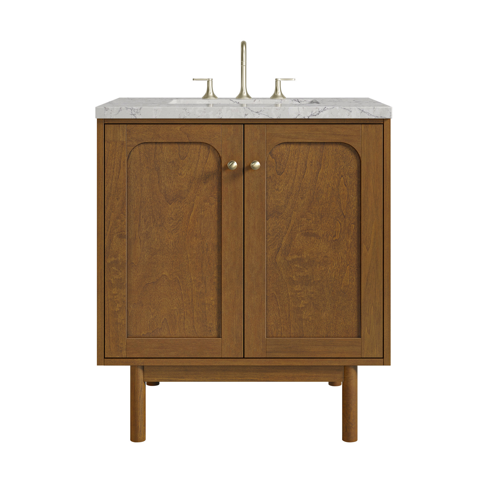 Laurent 30'' Single Bathroom Vanity, Eternal Jasmine Pearl, 8" Widespread, Honey Brown
