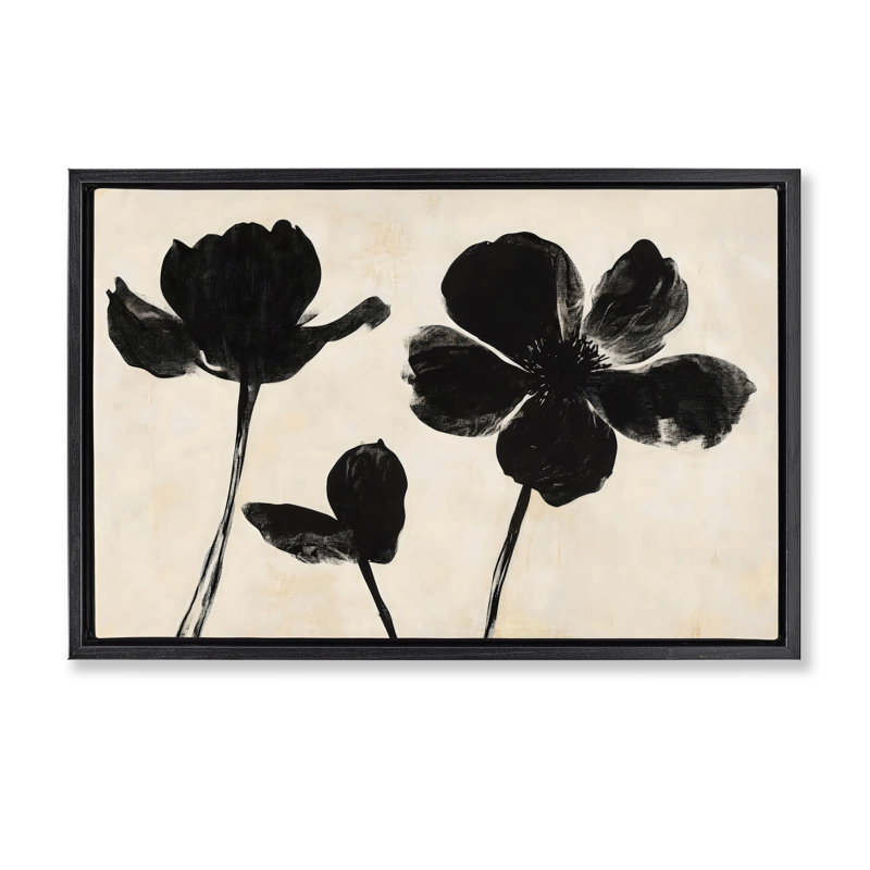 Cadre flottant Inky Black Florals Silhouette, design par Creative Studio, Cadre flottant noir de jais, H 17 po x l 25 po
