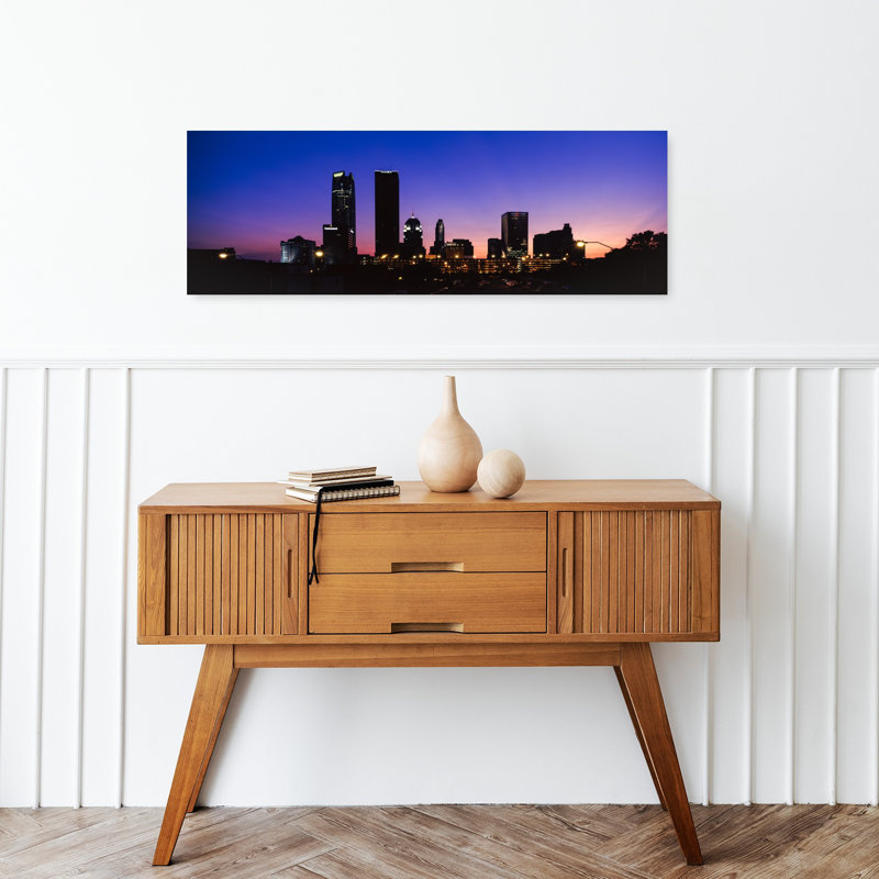 Downtown skyline at night Oklahoma City Oklahoma USA 1 Piece Wrapped Canvas Panoramic Wall Art, 30.48 cm H x 91.44 cm W