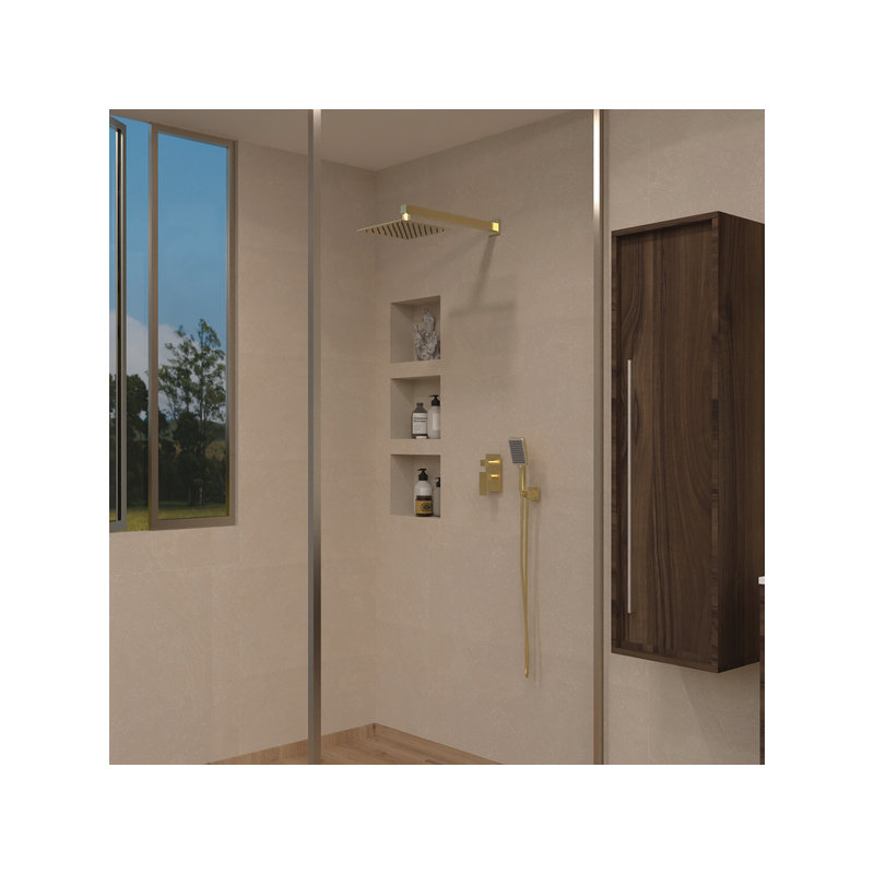 DAX Roma Square Shower System, Brush Gold, Gold