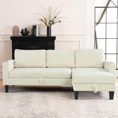 82.5" Convertible Sectional Couches For Living Room, L-Shaped Couch 3 Seats Sofas With Storage Chaise & TPC Charging Port, Cup Holder, Small Sofa For by Ebern Designs