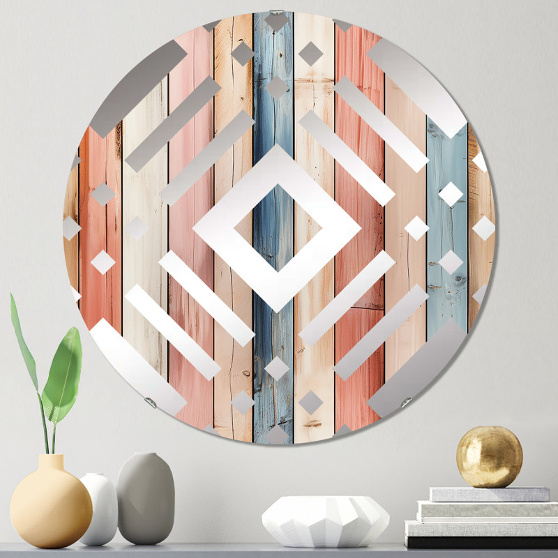 Farmhouse Planks Pink Striped Pattern - Diamond Decorative Mirror, 23.6" x 23.6"