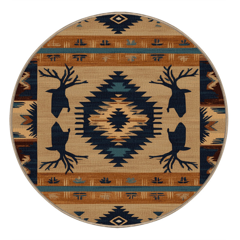  Tapis lavable de style sud-ouest cerf, Rond 4 pi