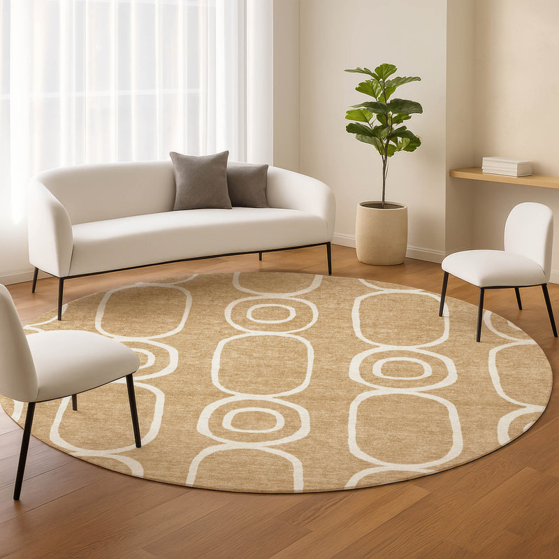 Machine Washable Indoor/Outdoor Dyar ACN2344 Geometric Rug, Round 8'