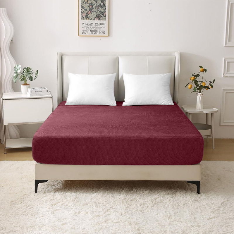 Sherlynn Cotton Blend Jersey Fitted Sheet - Ultrasoft, Perfect Fit, Breathable and Durable, Burgundy, King (5')