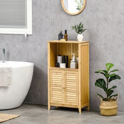 Bamboo Floor Cabinet Bathroom Floor Cabinet Living Room Organizer Tower With Multiple Shelves And Doors