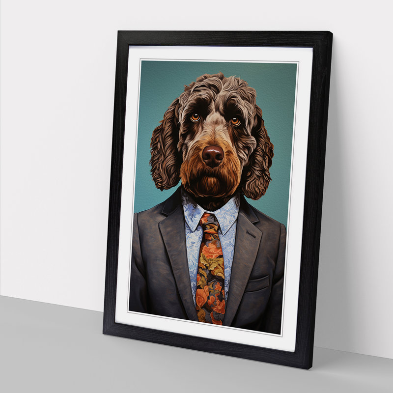 Labradoodle In A Suit Painting No.3 - Single Picture Frame Print on Wood, 46cm H x 34cm W x 2cm D, Black Framed