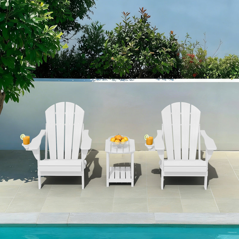 Outdoor Foldable Adirondack Chair Set HDPE Fire Pit Chair Weather Resistant, White