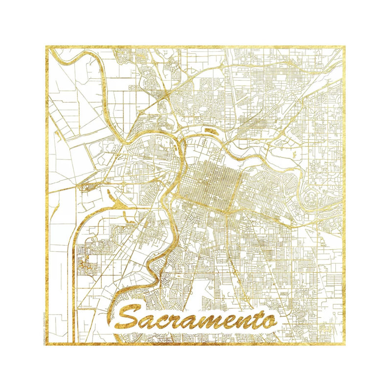 Sacramento Leaf Urban Blueprint Map 1 Piece Wrapped Canvas Painting, 30.48 cm H x 30.48 cm W