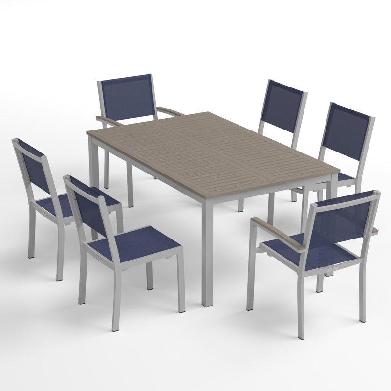 Travira 6 - Person Patio Dining Set with Rectangular Table, Ink Pen, Vintage Tekwood