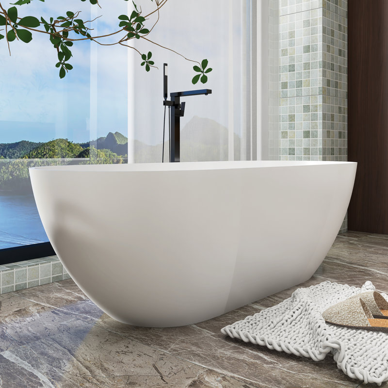 Baignoire autoportante 69 po x 29,5 po à surface solide blanc mat
