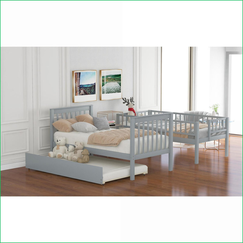 Lit superposé simple en bois de pin gris avec lit gigogne Rangement - aucun sommier requis