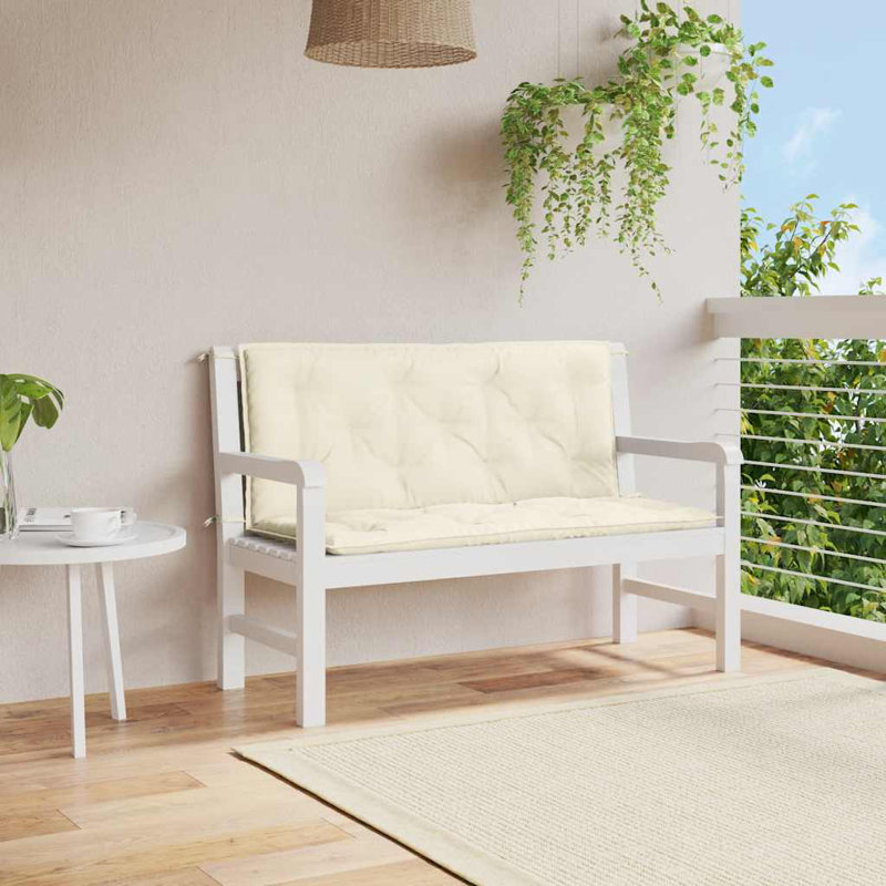 Ensemble de 2 coussins de banc de jardin pour l'extérieur, H 19,7 po x l 47,2 po x P 2,8 po, Fabric - Cream White