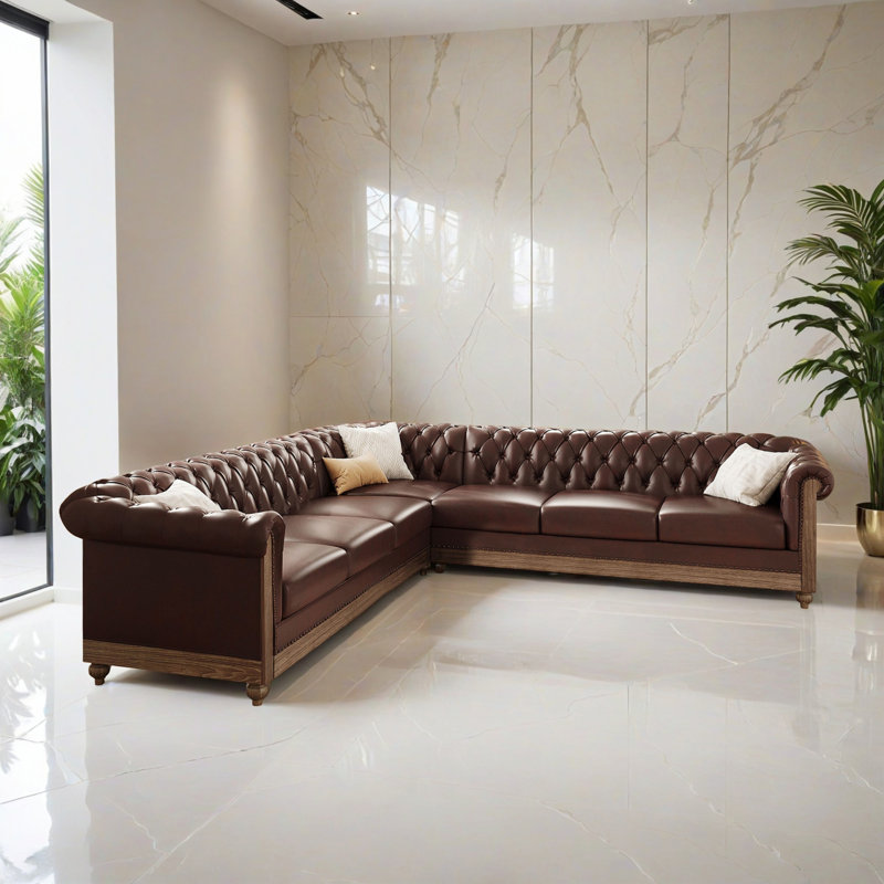 Canapé modulaire en L rembourré avec méridienne pour salon 104,02 ", Polyester brun foncé, Bois