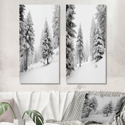 Ensemble de 2 impressions sur neige enneigées dans les Laurentides - Forêt blanche en métal