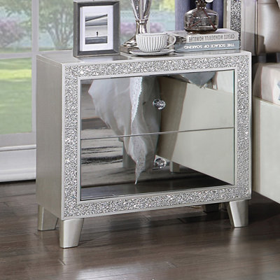 Table de chevet 1 pièce avec miroir et 2 tiroirs Glam Style
