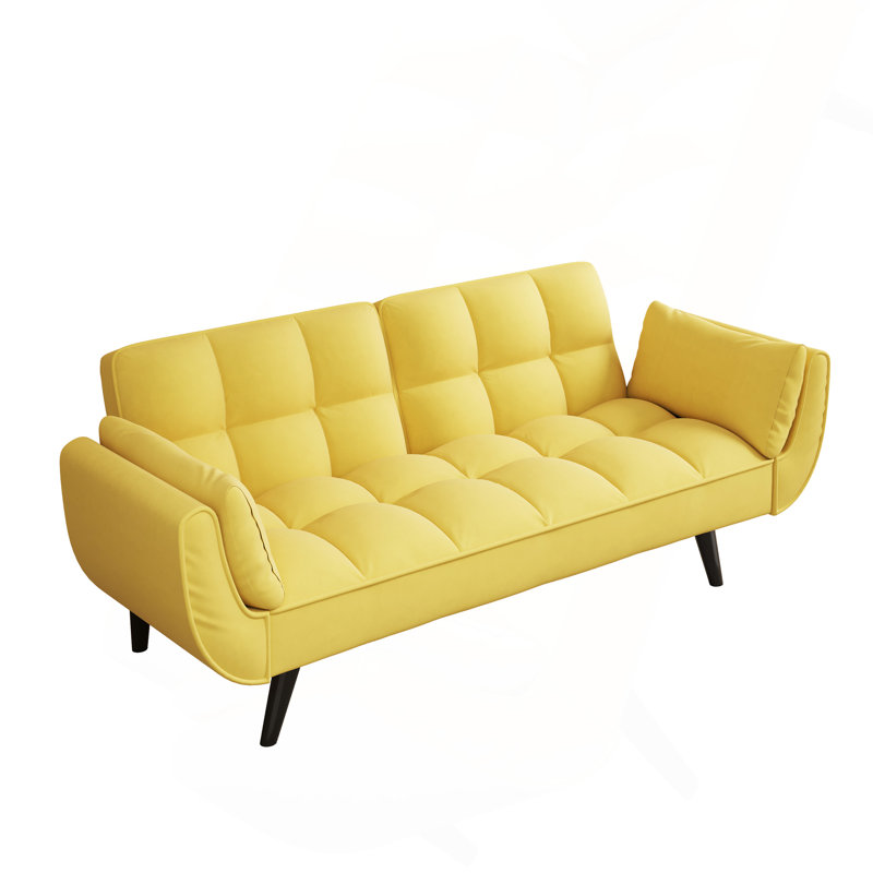 74 po canapé jaune doux avec deux accoudoirs coussin décoratif confortable