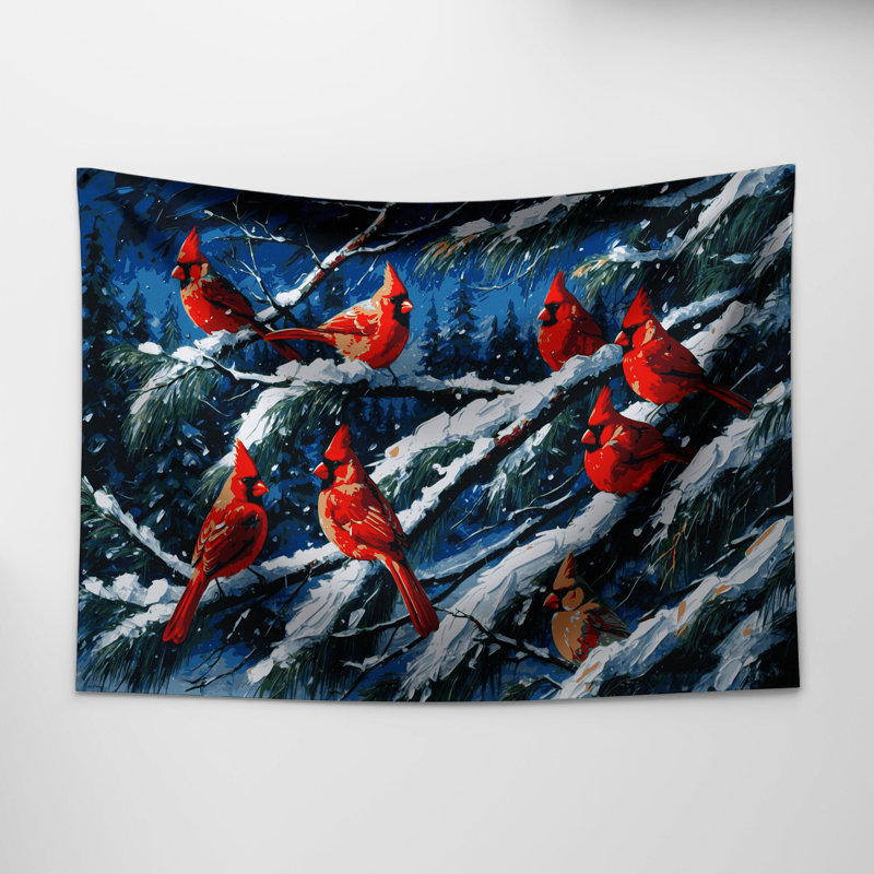 Tapisserie murale oiseaux cardinal, 88 po x 104 po