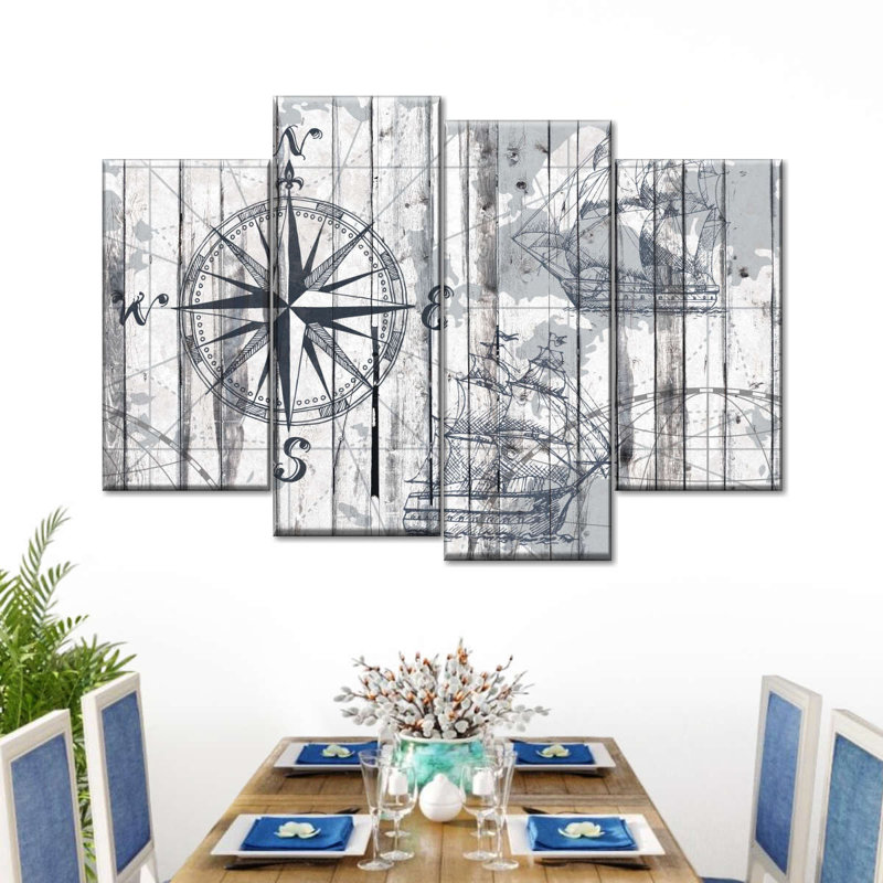 Boussole, reproduction sur toile, H 32 po x l 52 po x P 1,25 po
