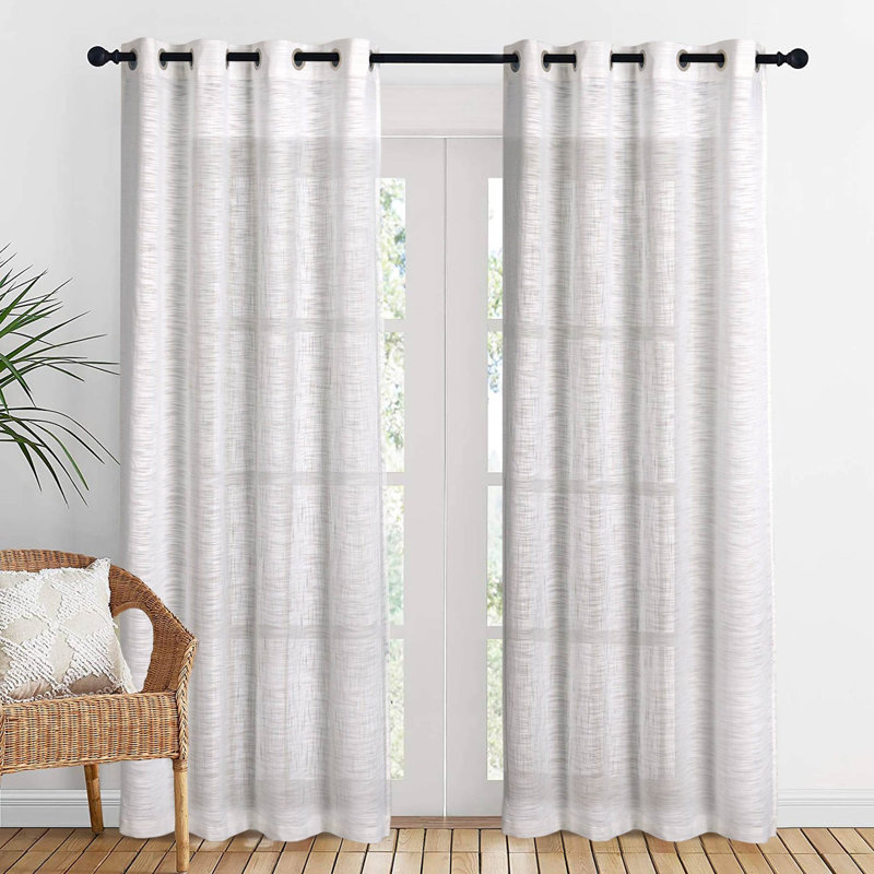 2 panneaux de rideaux transparents pour le salon et la chambre à coucher, panneaux de fenêtre filtrant la lumière avec œillets