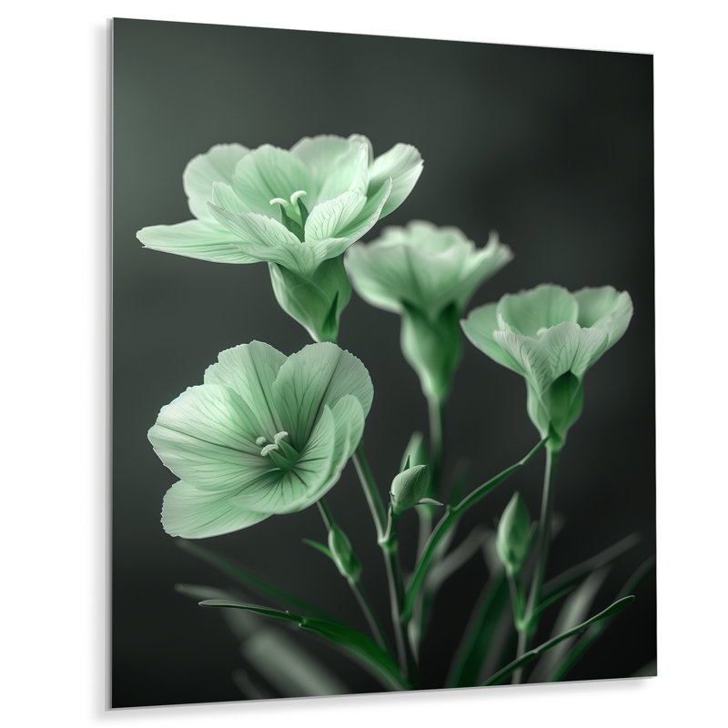 «Monocrhome Green Greey Romantic Carnations Glow», reproduction d'art mural, Métal métal, H 32 po x l 16 po x P 1 po