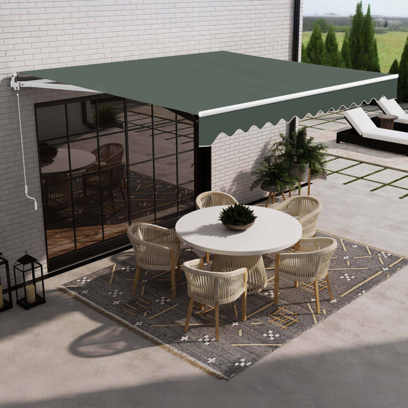 Auvent d'extérieur motorisé rétractable avec structure blanche ALEKO, Forest Green, 10' W x 8' D