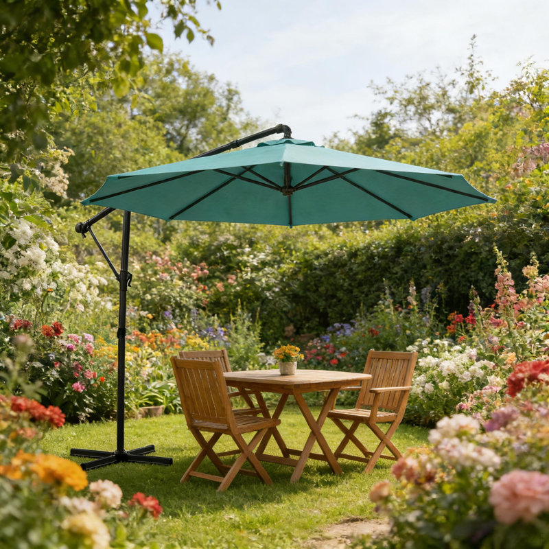 Grand parasol suspendu en porte-à-faux pour l'extérieur, parasol de patio, Sky Blue