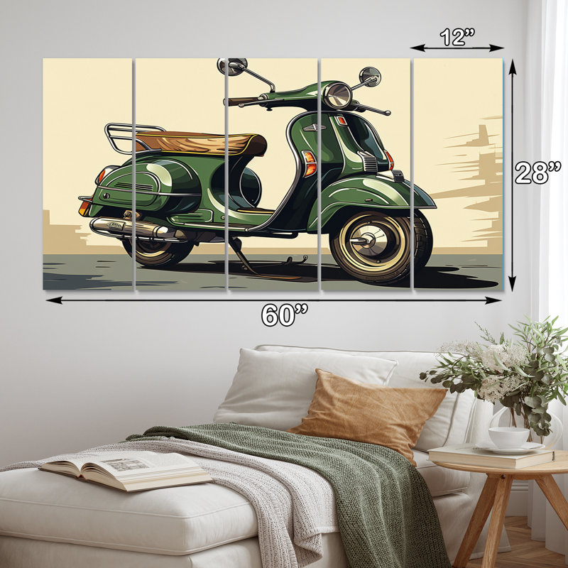 «Green Scooter Retro Electric I» sur toile, reproduction de 5 pièces