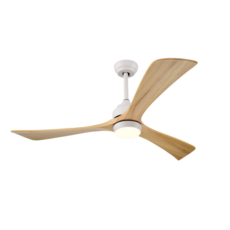 Ventilateur de plafond en bois massif de 52 pouces avec lumière, télécommande à 6 vitesses et moteur réversible silencieux