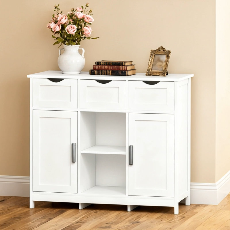 Storage Cabinets,Wooden Floor Cabinet,with Drawers and Shelves Storage Cabinets,Accent Cabinet for Living Room,Bedroom,Bathroom Furniture Home Decor(White)
