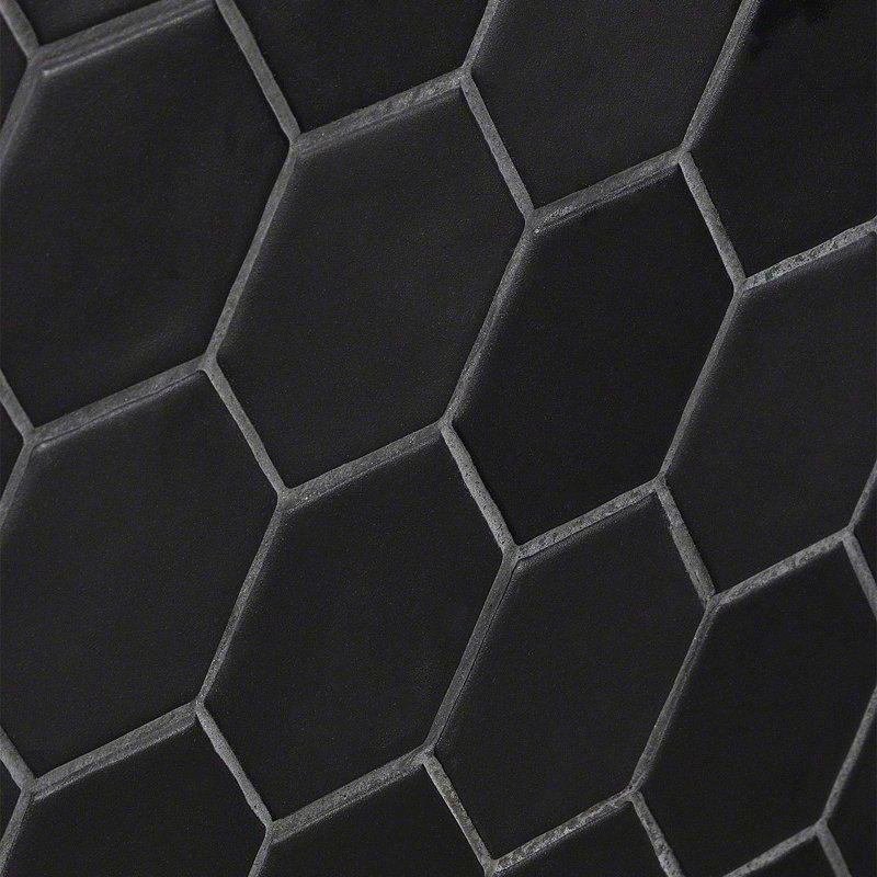 Meadowmere 3" Hexagon Matte Ceramic Tile, Black