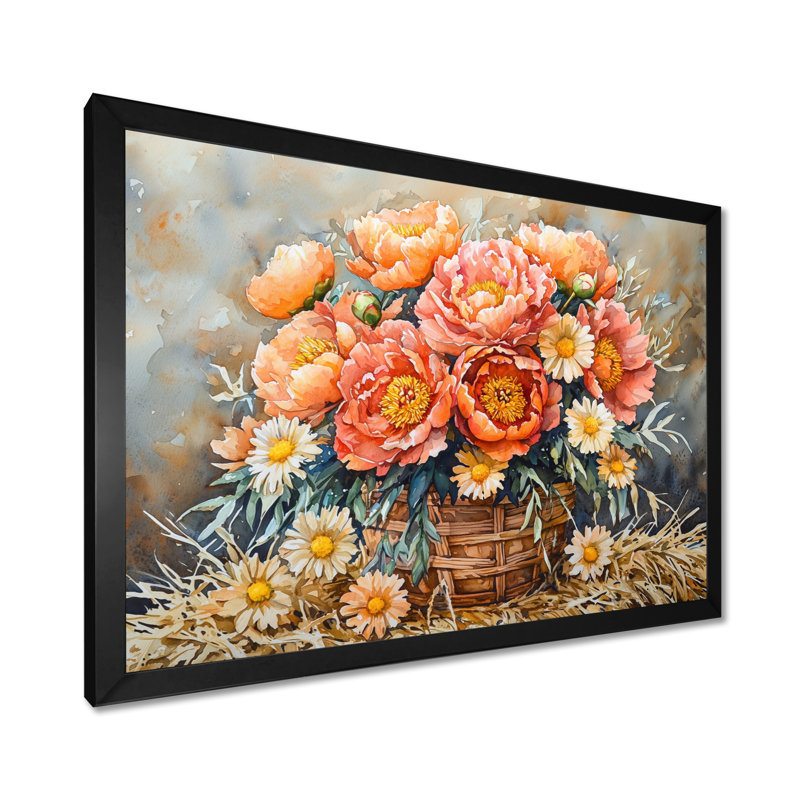 Moisson d'automne pivoines à la grange II - pivoines, art mural, Reproduction encadrée d'une seule photo, H 30 po x l 40 po