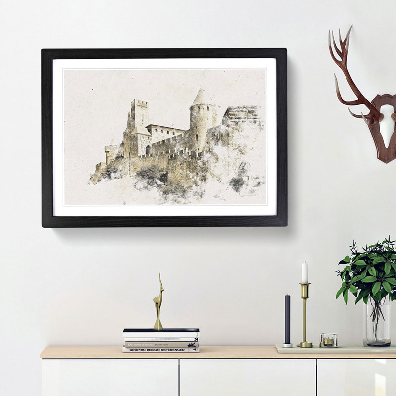 La Cite Citadel in Carcassonne France - Picture Frame Painting Print, 45cm H x 63cm W x 2cm D, Black Framed
