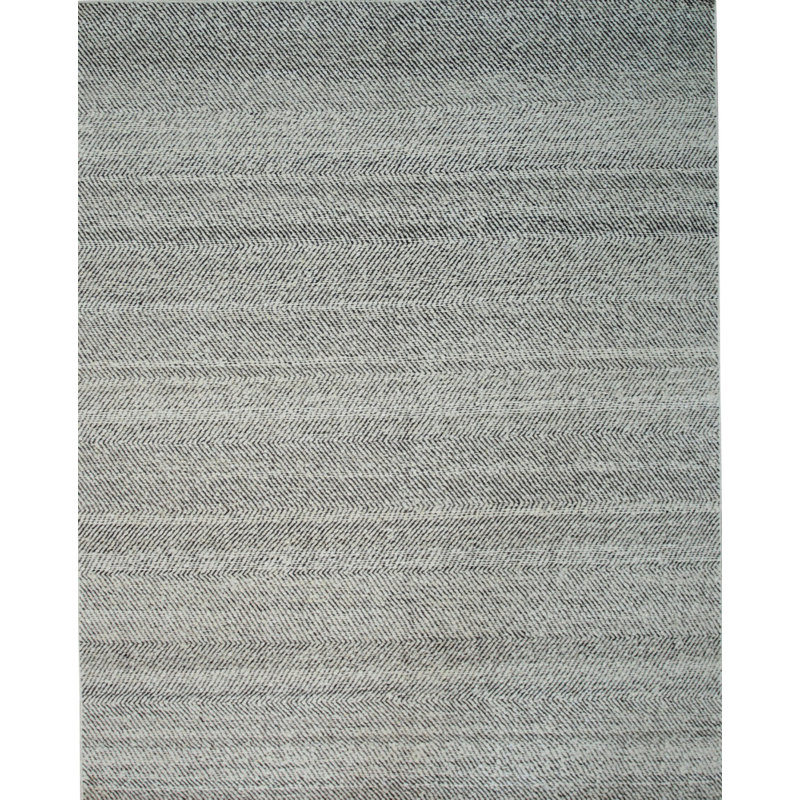 Ivory Hand-Knotted Wool Herringbone Horizon Geometric Modern Contemporary Carpet Rug, 10' x 14'