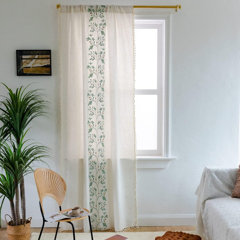 Atlis Cotton Blend Semi Sheer Curtain Pair, Green, 52" W x 63" L