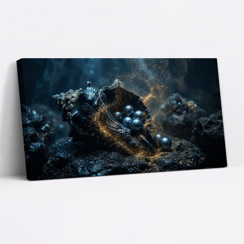 Art mural sur toile coquillage noir avec poussière dorée, L 58 po x H 28 po