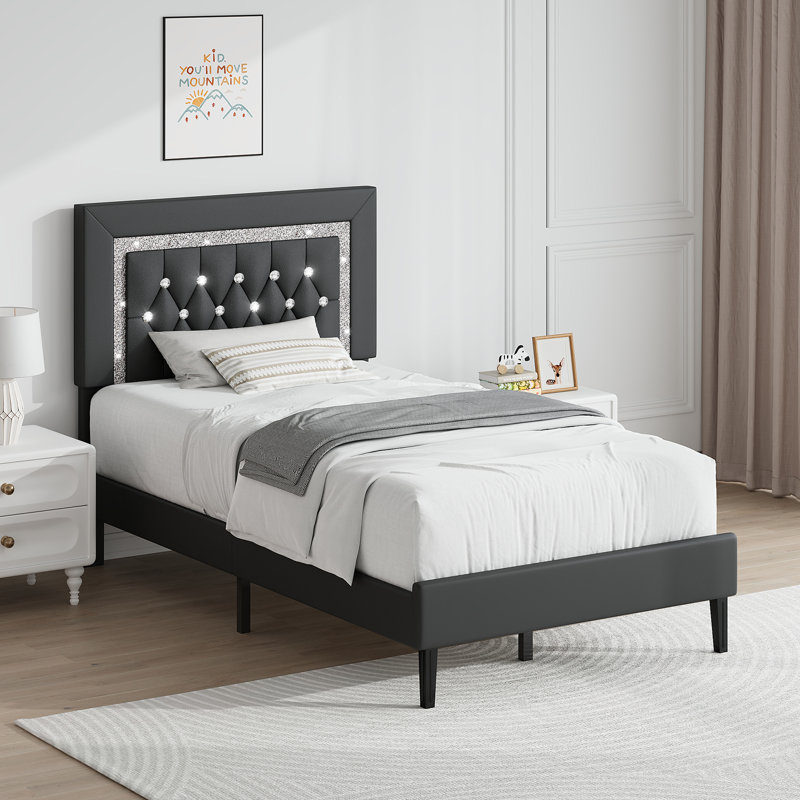 Upholstered Faux Leather Bed, 90x190, Black