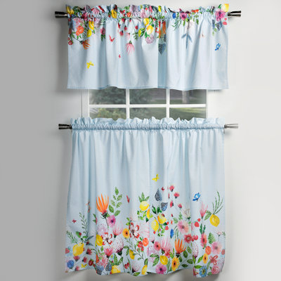 Maison d'Hermine Jardin d'été - Rideau de cuisine 100 % coton menthe - Cantonnière 56 po x 18 po et étage 28 po x 36 po