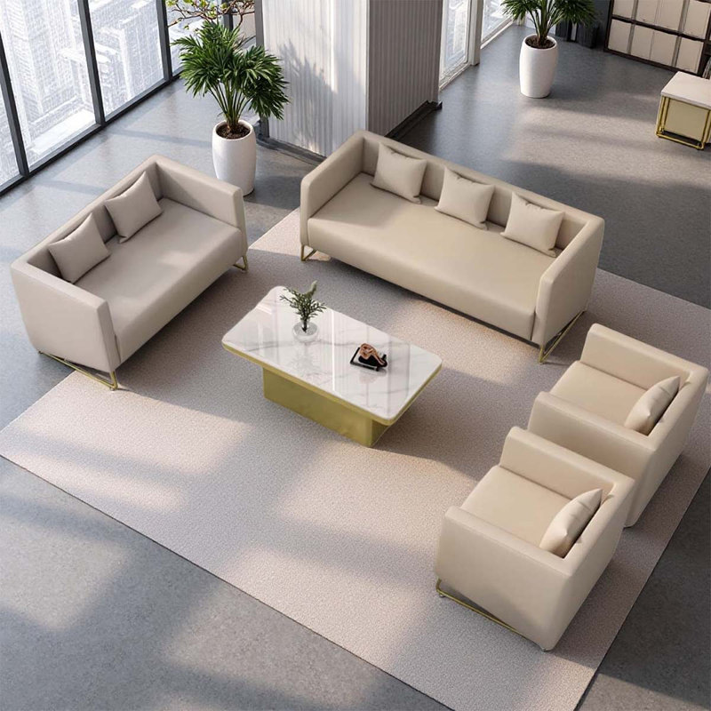Ensemble de canapés de réception modernes et modernes de style affaires: 3 places + 2 places + 2 chaises simples + table basse rectangulaire