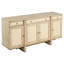 Ensemble de salle à manger 10 pièces avec fini chêne beige, table rectangulaire extensible, chaises en rotin tressé et buffet de rangement pour anniversaire, style bord de mer, dossier escamotable amovible.